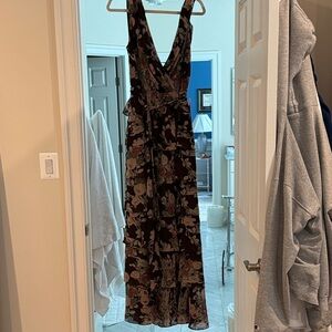 Lauren Ralph Lauren Black Floral V-Neck Maxi Dress with Tie Waist